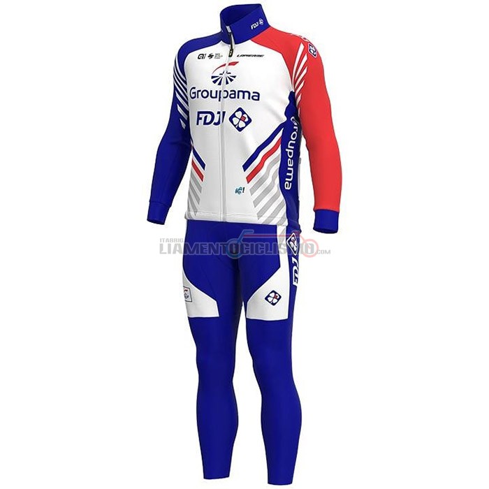 Abbigliamento Ciclismo Groupama-FDJ Manica Lunga 2020 Bianco Scuro Blu Rosso